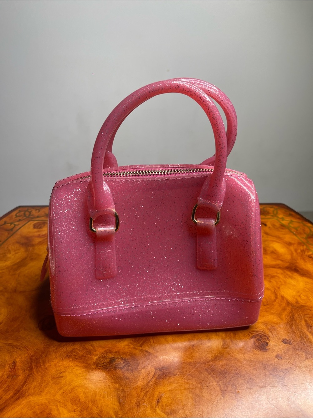 Pink Rose Sparkle Mini Dome Satchel in Pink